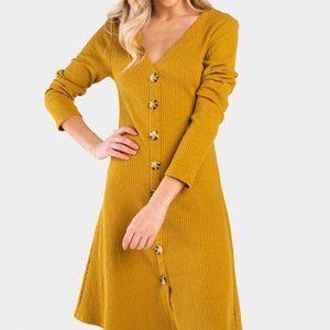 Yellow Ribbed Knit Dress